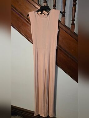 Sleeveless Ribbed Wide-Leg Jumpsuit - Blush Pink-Medium-Romper